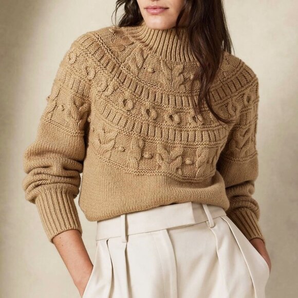 EUC BR Couronne Cotton Blend Textured Fair Isle Sweater Camel Small - Picture 1 of 8
